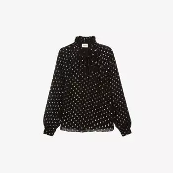 Блуза Badel из ткани точечной плетения с высоким воротником Claudie Pierlot, цвет noir / gris