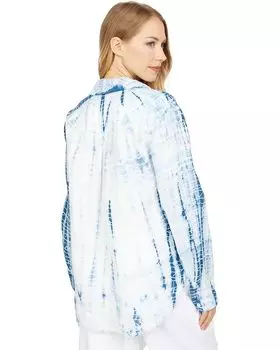 Блуза bella dahl Fray Hem Button-Down Blouse, цвет Navy Tie-Dye