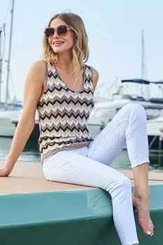 Блуза без рукавов из металлизированной пряжи Sosandar, коричневый