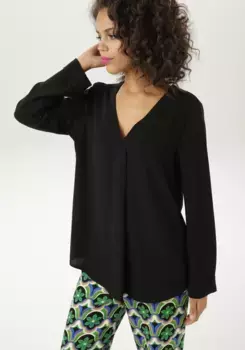 Блуза без шнуровки Aniston CASUAL с более глубоким V-образным вырезом, черный