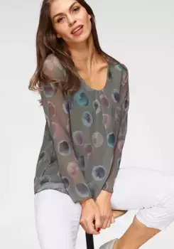 Блуза без шнуровки Aniston SELECTED на подкладке из непрозрачного трикотажа, зеленый