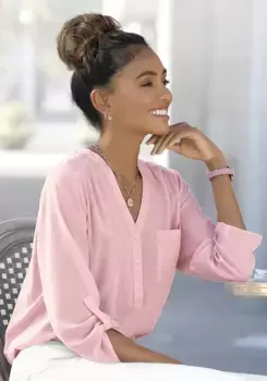 Блуза без шнуровки LASCANA, с рукавами 3/4 и планкой на пуговицах, женская блузка, розовый