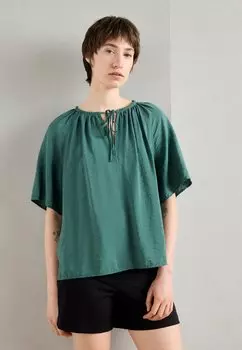 Блуза BLOUSE ROUND NECK WITH DRAWSTRING AND GATHERING SOLID Marc O'Polo, темно-зеленый