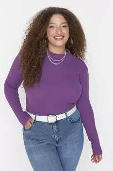 Блуза больших размеров - Фиолетовый - Приталенный крой Trendyol