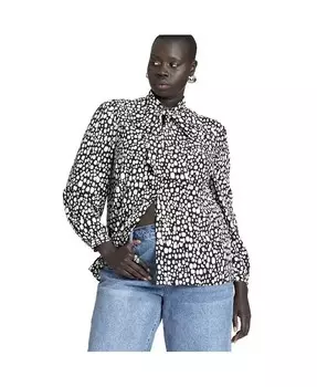 Блуза больших размеров с принтом и завязывающимся воротником ELOQUII, мультиколор