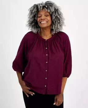 Блуза больших размеров с вышивкой Style & Co, красный