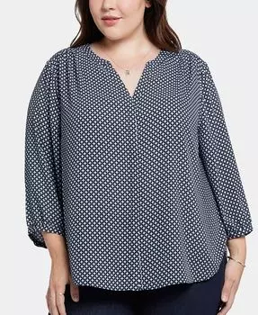 Блуза больших размеров с защипами и рукавами 3/4 NYDJ, мультиколор
