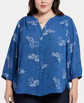 Блуза больших размеров с защипами и рукавами 3/4 NYDJ, мультиколор