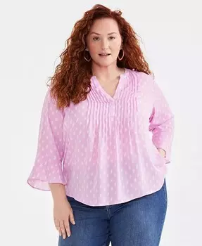 Блуза больших размеров с защипами и принтом Style & Co, фиолетовый