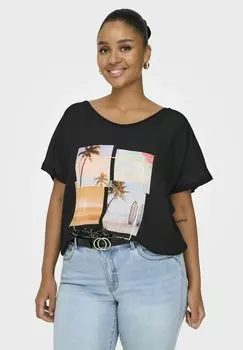 Блуза CARKETTY LIFE V NECK MIX TEE - Print T-shirt ONLY Carmakoma, черный