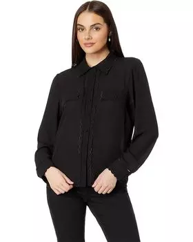 Блуза CeCe Long Sleeve Scalloped Button-Down, черный