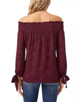 Блуза CeCe Off-the-Shoulder Floral Jacquard Blouse, цвет Rich Cabernet