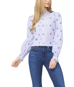 Блуза CeCe Ruffled Collar Lace Detail Buttoned Blouse, цвет Ocean Blue