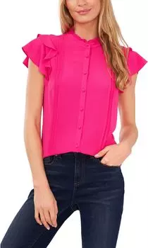 Блуза CeCe Short Sleeve Pin Tuck Ruffled Blouse, цвет Bright Rose