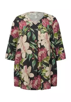Блуза CHEERFUL FLORAL V-NECK Ulla Popken, темно-синий