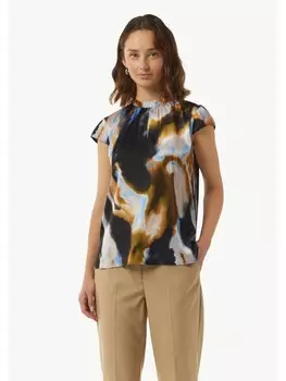 Блуза comma Bluse kurzarm, цвет Blau-mehrfarbig