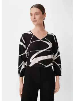 Блуза comma langarm, цвет schwarz-wei