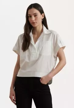 Блуза COTTON BLEND SHORT SLEEVE CAMP SHIRT Lauren Ralph Lauren, белый