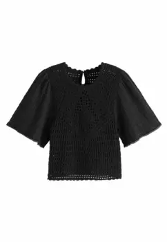 Блуза CROCHET WOVEN SHORT SLEEVE REGULAR FIT Next, черный