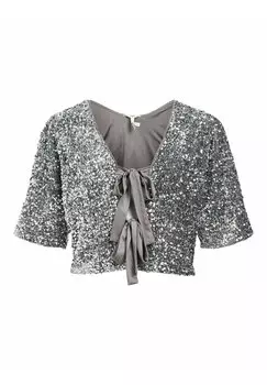 Блуза CROP PAILLETTEN Object, темно-серый