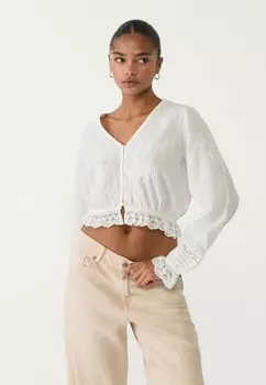 Блуза CROPPED EMBROIDERED Stradivarius, белый