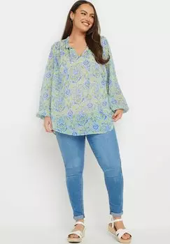 Блуза CURVE ABSTRACT FRILL NECK Yours Clothing, светло-зеленый