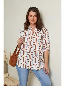 Блуза Curvy Lady, цвет wei/braun/hellblau