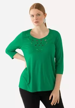 Блуза CUTOUT NECKLINE 3/4 SLEEVE TEE Ulla Popken, черный