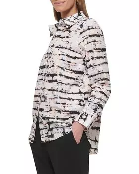 Блуза DKNY Long Sleeve Collard Button-Down Blouse, белый мульти