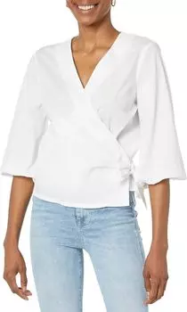 Блуза DKNY Long Sleeve V-Neck Poplin Wrap Blouse, белый