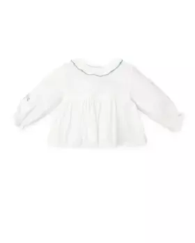 Блуза для девочки химического белого цвета с вышивкой на рукаве Tutto Piccolo