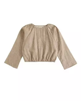 Блуза для девочки темно-серого цвета с рукавами-колокольчиками в белый горошек Dadati, крот