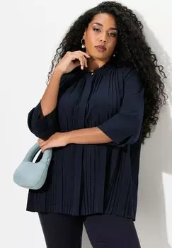 Блуза DRAPED PLEATED 3/4 SLEEVE Ulla Popken, темно-синий