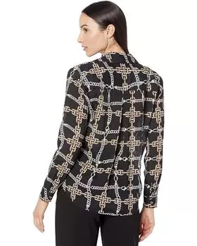 Блуза Elliott Lauren Chain Link Long Sleeve Button Front Relaxed Blouse, цвет Black/Beige Multi