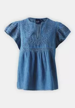 Блуза EMBROIDERED KELSIE GAP, синий деним