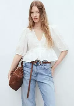 Блуза EMBROIDERED Mango, кремовый
