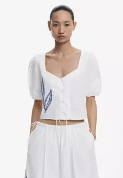 Блуза EMBROIDERED PUFF-SLEEVE Desigual, белый
