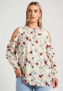 Блуза FLORAL COLD SHOULDER Yours Clothing, кремовый