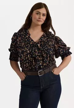 Блуза FLORAL COTTON VOILE PUFF SLEEVE BLOUSE Lauren Ralph Lauren Woman, темно-синий