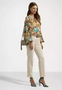 Блуза FLORAL CRINKLE GEORGETTE TIE NECK BLOUSE Ralph Lauren, цвет Cream/Multi