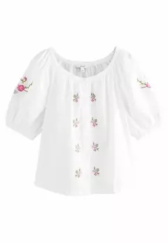 Блуза FLORAL EMBROIDERED PUFF SHORT SLEEVE Next, белый