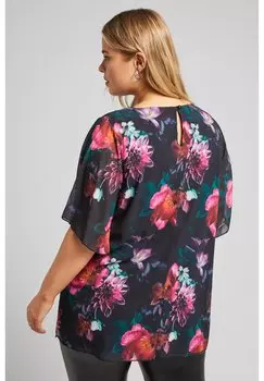 Блуза FLORAL FLUTTER SLEEVE Yours Clothing, черный