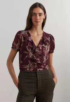 Блуза FLORAL GEORGETTE PUFF SLEEVE BLOUSE Lauren Ralph Lauren, Бордо