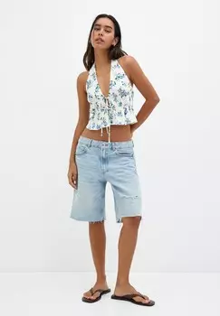 Блуза FLORAL HALTER PULL&BEAR, синий
