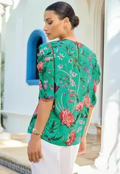 Блуза FLORAL HISTORICAL SLEEVE REGULAR FIT Love & Roses, зеленый