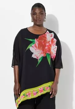Блуза FLOWER MOTIF LAYERED Ulla Popken, черный