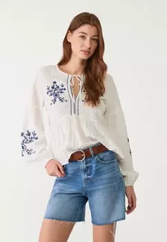 Блуза FLOWING EMBROIDERED Stradivarius, белый
