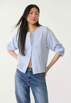 Блуза FLOWING WITH TRIMS Stradivarius, светло-голубой