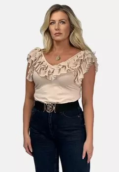 Блуза FRILLED NECK REGINA FASHION, бежевый