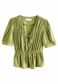 Блуза FRONT TEXTURED SHORT SLEEVE REGULAR FIT Next, зеленый